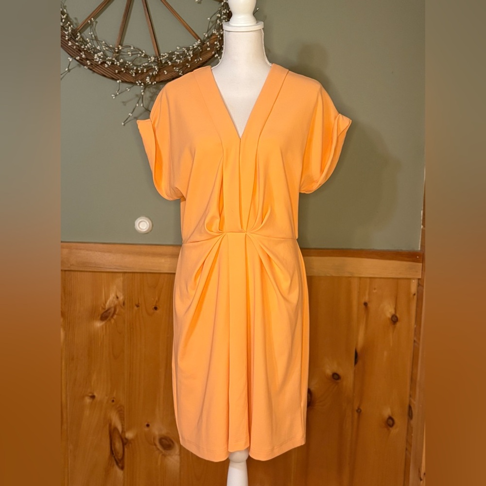 Boston Proper V-Neck Midi Dress size L darker peach color than pictures